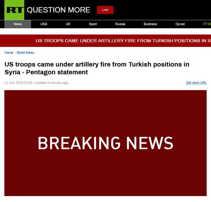 快讯！五角大楼声明：土耳其炮火袭击驻叙美军